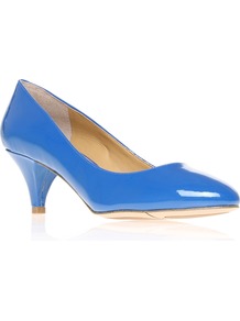 Swaymeso3 - predominant colour: royal blue; occasions: evening, work; material: leather; heel height: mid; heel: cone; toe: round toe; style: courts; finish: patent; pattern: plain