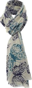 Abstract Large Butterfly Scarf, Navy - predominant colour: ivory; secondary colour: denim; occasions: casual, work; type of pattern: heavy; style: regular; size: standard; material: fabric; pattern: patterned/print