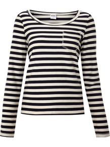Striped Long Sleeve Top, Dark Navy - neckline: round neck; pattern: horizontal stripes; style: t-shirt; secondary colour: ivory; predominant colour: navy; occasions: casual; length: standard; fibres: cotton - 100%; fit: loose; sleeve length: long sleeve; sleeve style: standard; pattern type: fabric; pattern size: standard; texture group: jersey - stretchy/drapey