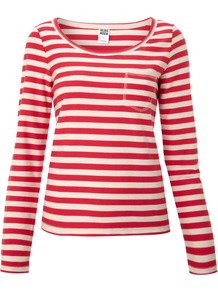 Striped Long Sleeve Top, Raspberry - neckline: round neck; pattern: horizontal stripes; style: t-shirt; secondary colour: ivory; predominant colour: true red; occasions: casual; length: standard; fibres: cotton - 100%; fit: body skimming; sleeve length: long sleeve; sleeve style: standard; pattern type: fabric; pattern size: standard; texture group: jersey - stretchy/drapey