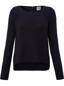 Long Sleeve Zip Back Waffle Knit, Dark Navy - neckline: scoop neck; pattern: plain; style: standard; predominant colour: navy; occasions: casual, work; length: standard; fibres: acrylic - 100%; fit: standard fit; sleeve length: long sleeve; sleeve style: standard; texture group: knits/crochet; pattern type: knitted - other