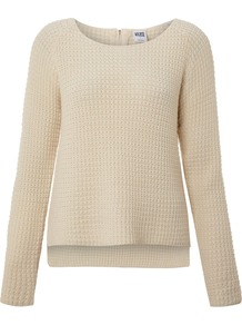 Long Sleeve Zip Back Waffle Knit, White - neckline: round neck; pattern: plain; style: standard; predominant colour: stone; occasions: casual; length: standard; fibres: acrylic - 100%; fit: loose; back detail: longer hem at back than at front; sleeve length: long sleeve; sleeve style: standard; texture group: knits/crochet; pattern type: knitted - other