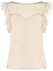 Millie Top, Neutral - neckline: slash/boat neckline; pattern: plain; sleeve style: sleeveless; bust detail: added detail/embellishment at bust; shoulder detail: tiers/frills/ruffles; predominant colour: nude; occasions: evening, occasion; length: standard; style: top; fibres: polyester/polyamide - 100%; fit: body skimming; sleeve length: sleeveless; texture group: sheer fabrics/chiffon/organza etc.; pattern type: fabric