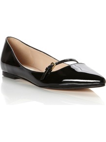 Merit Mary Jane Point Ballerina Shoes, Black - secondary colour: gold; predominant colour: black; occasions: casual, evening, work, holiday; material: leather; heel height: flat; embellishment: buckles; toe: pointed toe; style: ballerinas / pumps; finish: patent; pattern: plain