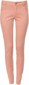 Shell Pink Stud Pocket Skinny Jeans - style: skinny leg; length: standard; pattern: plain; pocket detail: traditional 5 pocket; waist: mid/regular rise; predominant colour: pink; occasions: casual, evening, holiday; fibres: cotton - stretch; texture group: denim; pattern type: fabric