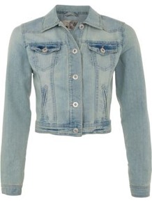 Light Blue Washed Effect Denim Jacket - pattern: plain; length: cropped; style: denim; fit: slim fit; predominant colour: pale blue; occasions: casual; fibres: cotton - 100%; collar: shirt collar/peter pan/zip with opening; sleeve length: long sleeve; sleeve style: standard; texture group: denim; collar break: high; pattern type: fabric