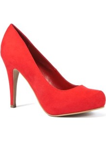 Bright Coral Suedette Court Shoes - predominant colour: bright orange; occasions: evening, occasion; material: faux leather; heel height: high; heel: stiletto; toe: round toe; style: courts; trends: fluorescent; finish: plain; pattern: plain