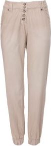 Stone Button Cuffed Chinos - pattern: plain; pocket detail: large back pockets, pockets at the sides; waist: mid/regular rise; predominant colour: stone; occasions: casual, holiday; length: ankle length; style: chino; fibres: linen - mix; texture group: linen; fit: baggy; pattern type: fabric