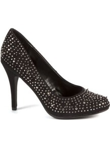 Black Stud Embellished Court Shoes - predominant colour: black; occasions: evening; material: faux leather; heel height: high; embellishment: crystals; heel: stiletto; toe: round toe; style: courts; finish: plain; pattern: plain