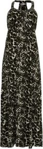 Khaki Green Animal Print Maxi Dress - neckline: round neck; fit: empire; sleeve style: sleeveless; style: maxi dress; back detail: racer back/sports back; secondary colour: white; predominant colour: khaki; occasions: casual, holiday; length: floor length; fibres: viscose/rayon - stretch; sleeve length: sleeveless; trends: statement prints; pattern type: fabric; pattern size: standard; pattern: animal print; texture group: other - light to midweight