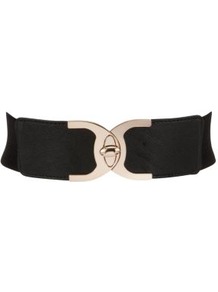 Black Metal Buckle Stretch Waist Belt - secondary colour: gold; predominant colour: black; occasions: casual, evening, work; type of pattern: standard; style: elasticated; size: wide; worn on: waist; material: fabric; pattern: plain; finish: plain
