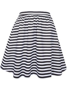 Black And White Stripe Skater Skirt - length: mid thigh; pattern: horizontal stripes; fit: body skimming; waist: high rise; occasions: casual, evening; style: fit & flare; fibres: cotton - stretch; predominant colour: monochrome; trends: striking stripes; pattern type: fabric; pattern size: standard; texture group: jersey - stretchy/drapey