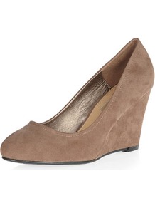 Dark Mink Mid Wedge Courts - predominant colour: camel; occasions: casual, evening, work; material: fabric; heel height: high; heel: wedge; toe: round toe; style: courts; finish: plain; pattern: plain