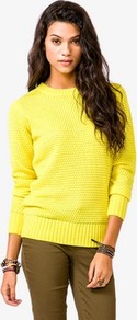 Textured Knit Sweater - pattern: plain; style: standard; predominant colour: yellow; occasions: casual, work; length: standard; fibres: acrylic - 100%; fit: standard fit; neckline: crew; sleeve length: long sleeve; sleeve style: standard; texture group: knits/crochet; trends: fluorescent; pattern type: knitted - other