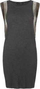 Siri Vest Dress - length: mini; neckline: round neck; sleeve style: capped; fit: tight; pattern: plain; style: bodycon; predominant colour: charcoal; occasions: evening; fibres: viscose/rayon - 100%; shoulder detail: added shoulder detail; sleeve length: sleeveless; texture group: jersey - clingy; pattern type: fabric