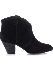 Jalouse Boots - predominant colour: black; occasions: casual, evening, work; material: suede; heel height: mid; heel: cone; toe: pointed toe; boot length: ankle boot; style: cowboy; finish: plain; pattern: plain