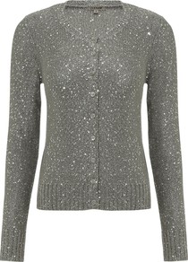 Shimmer Sparkle Cardigan - neckline: round neck; pattern: plain; hip detail: fitted at hip; bust detail: buttons at bust (in middle at breastbone)/zip detail at bust; secondary colour: silver; predominant colour: mid grey; occasions: casual, evening, work; length: standard; style: standard; fibres: polyester/polyamide - mix; fit: slim fit; waist detail: fitted waist; sleeve length: long sleeve; sleeve style: standard; texture group: knits/crochet; trends: metallics; pattern type: knitted - fine stitch; pattern size: standard; embellishment: sequins