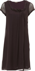 Chiffon Overlay Knot Dress - style: shift; sleeve style: capped; pattern: plain; predominant colour: chocolate brown; occasions: evening, occasion; length: just above the knee; fit: body skimming; neckline: scoop; fibres: silk - 100%; sleeve length: short sleeve; texture group: sheer fabrics/chiffon/organza etc.; pattern type: fabric