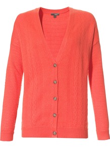 Candy Cable Cardi - neckline: low v-neck; sleeve style: raglan; pattern: plain; predominant colour: bright orange; occasions: casual, work; length: standard; style: standard; fit: standard fit; sleeve length: long sleeve; texture group: knits/crochet; pattern type: knitted - fine stitch; fibres: viscose/rayon - mix