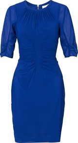 Bella Bodycon Dress - neckline: round neck; fit: tight; pattern: plain; style: bodycon; waist detail: twist front waist detail/nipped in at waist on one side/soft pleats/draping/ruching/gathering waist detail; predominant colour: royal blue; occasions: evening, occasion; length: just above the knee; sleeve length: half sleeve; sleeve style: standard; texture group: silky - light; pattern type: fabric; fibres: silk - stretch