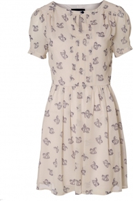 Rocking Pony Dress M / Stone - style: shift; length: mid thigh; neckline: round neck; sleeve style: puffed; fit: fitted at waist; secondary colour: aubergine; predominant colour: stone; occasions: casual; fibres: polyester/polyamide - 100%; sleeve length: short sleeve; texture group: sheer fabrics/chiffon/organza etc.; pattern type: fabric; pattern size: light/subtle; pattern: patterned/print