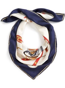 Clarence Womens Silk Scarf Navy - secondary colour: ivory; predominant colour: navy; occasions: casual, work; type of pattern: standard; style: square; size: standard; material: silk; pattern: patterned/print