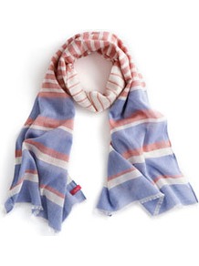 Evendon Womens Scarf Blue - predominant colour: pale blue; secondary colour: coral; occasions: casual, holiday; type of pattern: standard; style: regular; size: standard; material: fabric; pattern: horizontal stripes