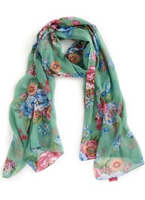 Wensley Womens Scarf Aplposy - secondary colour: pink; predominant colour: pistachio; occasions: casual, evening, work, occasion, holiday; type of pattern: large; style: regular; size: standard; material: fabric; pattern: florals; trends: high impact florals