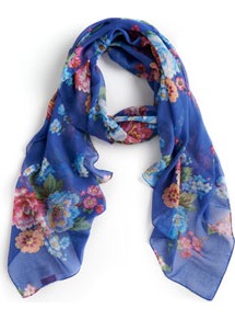 Wensley Womens Scarf Bluposy - predominant colour: diva blue; secondary colour: coral; occasions: casual, evening, work, holiday; type of pattern: standard; style: regular; size: standard; material: fabric; pattern: florals