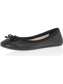 Black Spaghetti Bow Pumps - predominant colour: black; occasions: casual, evening, work; material: faux leather; heel height: flat; toe: round toe; style: ballerinas / pumps; finish: plain; pattern: plain