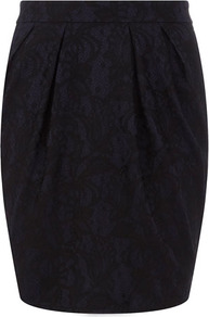 Black/Ink Lace Lampshade Skirt - length: mid thigh; style: tulip; fit: tailored/fitted; waist: high rise; secondary colour: navy; predominant colour: black; occasions: evening, work, occasion; fibres: polyester/polyamide - 100%; hip detail: sculpting darts/pleats/seams at hip; waist detail: narrow waistband; texture group: lace; pattern type: fabric; pattern size: standard; pattern: patterned/print; embellishment: lace