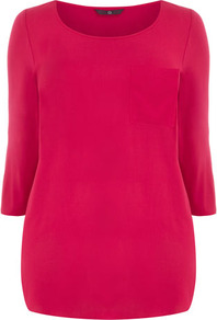 Pink Woven Front Top - neckline: round neck; length: below the bottom; occasions: casual; style: top; fibres: viscose/rayon - 100%; fit: body skimming; sleeve length: 3/4 length; sleeve style: standard; texture group: jersey - clingy; pattern type: fabric; pattern: patterned/print; predominant colour: dusky pink