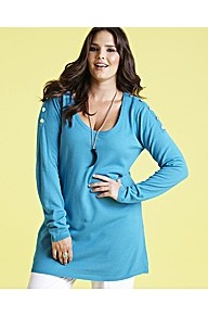 Button Trim Jumper - neckline: scoop neck; pattern: plain; length: below the bottom; style: tunic; predominant colour: turquoise; occasions: casual, evening, holiday; fibres: acrylic - 100%; fit: loose; shoulder detail: added shoulder detail; sleeve length: long sleeve; sleeve style: standard; texture group: knits/crochet; pattern type: knitted - fine stitch; embellishment: beading