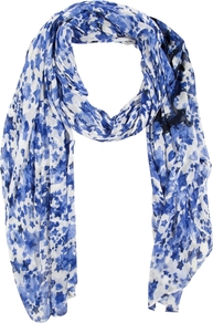 Star Print Scarf, White/Blue - secondary colour: white; predominant colour: royal blue; occasions: casual, holiday; type of pattern: heavy; style: regular; size: large; material: fabric; pattern: patterned/print