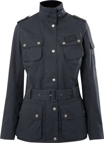 Women's Outdoor International, Navy - pattern: plain; length: below the bottom; shoulder detail: obvious epaulette, discreet epaulette; collar: funnel; style: single breasted; fit: slim fit; predominant colour: navy; occasions: casual, work; fibres: polyester/polyamide - stretch; waist detail: belted waist/tie at waist/drawstring; sleeve length: long sleeve; sleeve style: standard; texture group: waxed cotton; collar break: high; pattern type: fabric; pattern size: standard