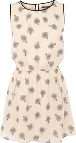 Women's Compass Print Tunic Dress, Natural - style: tunic; length: mid thigh; neckline: round neck; fit: fitted at waist; sleeve style: sleeveless; waist detail: fitted waist, twist front waist detail/nipped in at waist on one side/soft pleats/draping/ruching/gathering waist detail; predominant colour: nude; occasions: casual; fibres: polyester/polyamide - 100%; hip detail: soft pleats at hip/draping at hip/flared at hip; bust detail: contrast pattern/fabric/detail at bust; back detail: keyhole/peephole detail at back; sleeve length: sleeveless; pattern type: fabric; pattern size: small & light; pattern: patterned/print; texture group: other - light to midweight