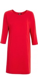 Dolman Front Pocket Dress - style: shift; length: mid thigh; neckline: round neck; pattern: plain; predominant colour: true red; occasions: evening, work; fit: body skimming; fibres: polyester/polyamide - mix; sleeve length: 3/4 length; sleeve style: standard; trends: glamorous day shifts; pattern type: fabric; pattern size: standard; texture group: other - light to midweight
