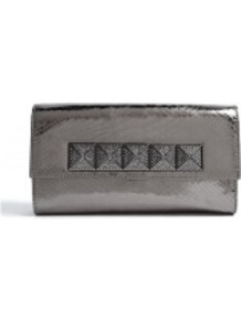 Laminated Python Antonia Clutch - predominant colour: charcoal; occasions: evening, occasion; type of pattern: light; style: clutch; length: hand carry; size: small; material: leather; embellishment: studs; pattern: animal print; trends: metallics; finish: metallic