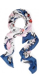 Navy Doodle Love Print Silk Valencia Scarf Diane Von Furs - predominant colour: royal blue; occasions: casual, evening, work, occasion; type of pattern: standard; style: regular; size: standard; material: silk; trends: statement prints; pattern: patterned/print