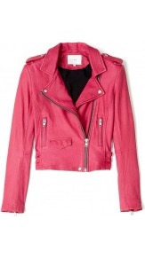 Ashville Leather Biker Jacket - pattern: plain; style: biker; shoulder detail: obvious epaulette; collar: asymmetric biker; length: cropped; fit: slim fit; predominant colour: hot pink; occasions: casual, evening, work; fibres: leather - 100%; sleeve length: long sleeve; sleeve style: standard; texture group: leather; collar break: high/illusion of break when open; pattern type: fabric; pattern size: standard