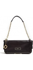 Gansevoort Mini Stud Foldover Clutch Bag - predominant colour: black; occasions: evening, occasion; type of pattern: standard; style: clutch; length: hand carry; size: small; material: leather; embellishment: studs, chain/metal; pattern: plain; finish: plain