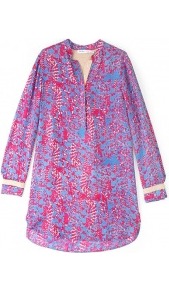 Cobra Print Silk Shirt Dress - style: tunic; length: mid thigh; neckline: v-neck; sleeve style: extended cuff; fit: loose; predominant colour: lilac; secondary colour: pale blue; occasions: casual, evening, holiday; fibres: silk - 100%; sleeve length: extra long; texture group: silky - light; trends: statement prints; pattern type: fabric; pattern size: small & busy; pattern: patterned/print