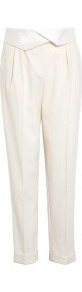 Ivory Tuxedo Twill Ankle Trouser - pattern: plain; waist detail: fitted waist, wide waistband/cummerbund, embellishment at waist/feature waistband, belted waist/tie at waist/drawstring; style: peg leg; waist: high rise; pocket detail: pockets at the sides; predominant colour: ivory; occasions: casual, evening, work, holiday; length: ankle length; fibres: wool - stretch; hip detail: front pleats at hip level, fitted at hip (bottoms); jeans & bottoms detail: turn ups; trends: tuxedo; fit: tapered; pattern type: fabric; pattern size: standard; texture group: other - light to midweight