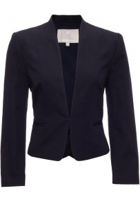 Camellia Jacket - pattern: plain; style: single breasted blazer; collar: standard lapel/rever collar; predominant colour: navy; occasions: casual, evening, work, occasion; length: standard; fit: tailored/fitted; fibres: cotton - 100%; waist detail: fitted waist, peplum detail at waist; sleeve length: long sleeve; sleeve style: standard; texture group: cotton feel fabrics; collar break: low/open; pattern type: fabric; pattern size: standard