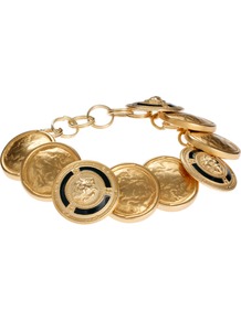 Vintage Gold Button Chunky Bracelet - predominant colour: gold; occasions: casual, evening, work, holiday; style: charm; size: standard; material: chain/metal; trends: metallics; finish: metallic; embellishment: chain/metal