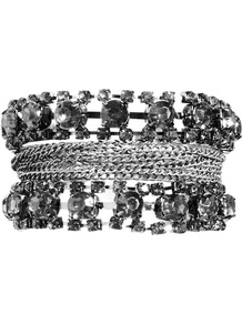 Cluster Bead Bracelet - predominant colour: charcoal; occasions: casual, evening, occasion; style: cuff; size: large/oversized; material: chain/metal; finish: metallic; embellishment: chain/metal, crystals