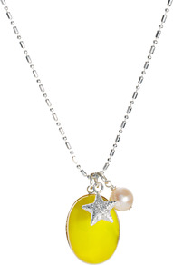Neon Stone Necklace With Star Charm - predominant colour: yellow; secondary colour: yellow; occasions: casual, evening, holiday; style: pendant; length: mid; size: standard; material: chain/metal; finish: plain; embellishment: jewels
