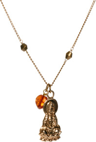 Buddha Necklace With Carnelian Charm - predominant colour: gold; occasions: casual, holiday; style: pendant; length: mid; size: small; material: chain/metal; finish: plain; embellishment: beading
