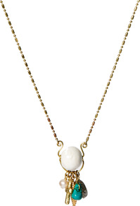 Vintage Shell Bead Charm Necklace - secondary colour: emerald green; predominant colour: gold; occasions: casual, holiday; style: pendant; length: mid; size: small; material: chain/metal; finish: metallic; embellishment: beading