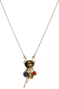 Vintage Buddha Bead Necklace With Semi Precious Stone Charm - predominant colour: bronze; occasions: casual, holiday; style: pendant; length: mid; size: small; material: chain/metal; finish: plain; embellishment: beading